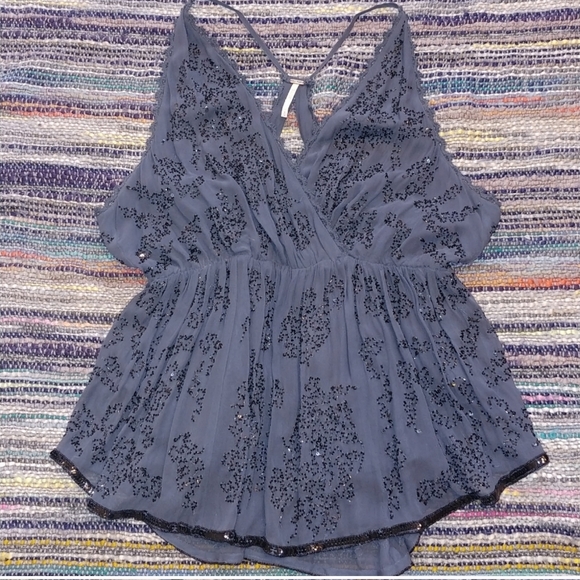 Free People Tops - Free People Make You Mine beaded embellished tank Navy blue Large